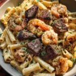 Blackened Steak and Shrimp Alfredo