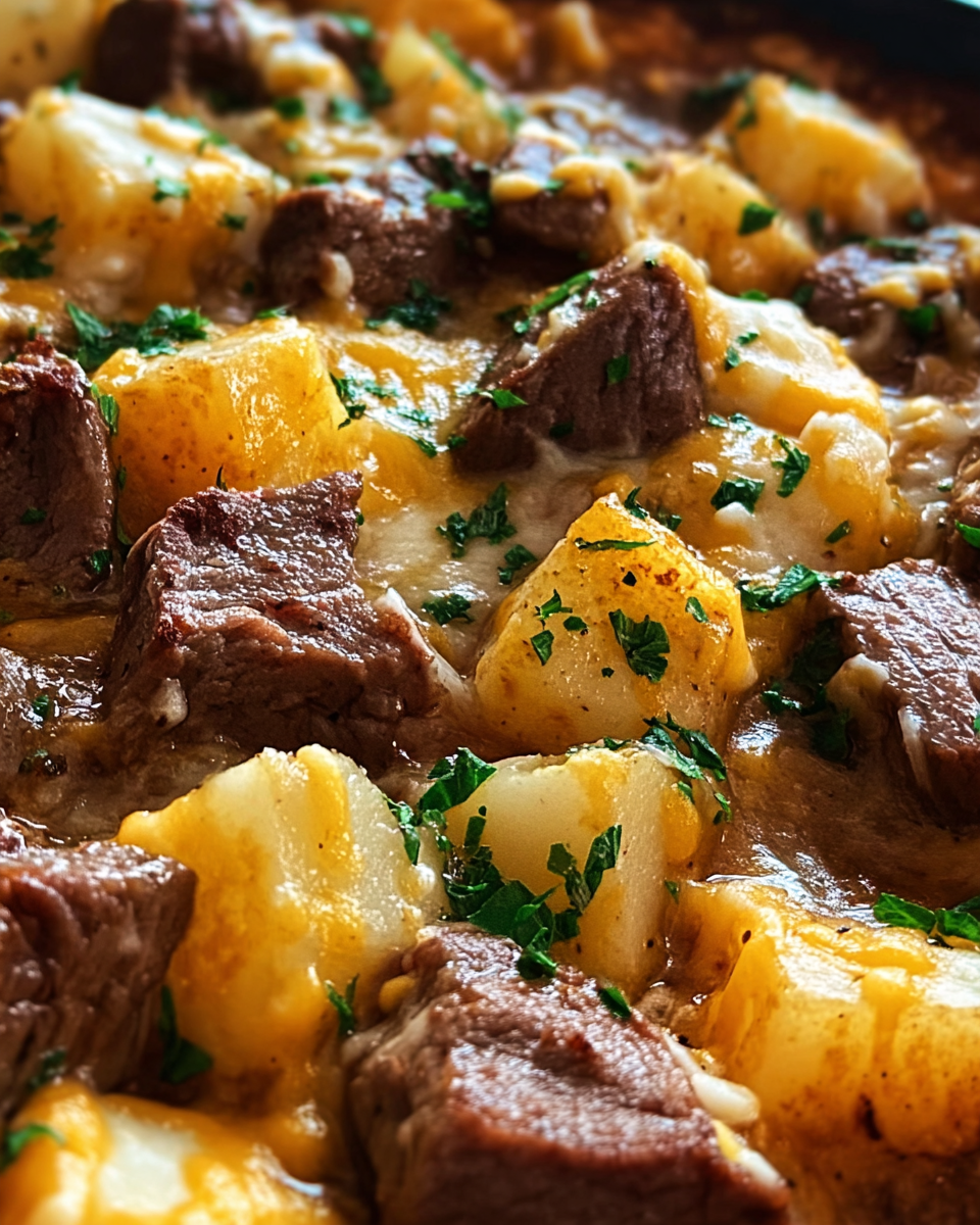 Crockpot Loaded Steak and Potato Bake Recipe
