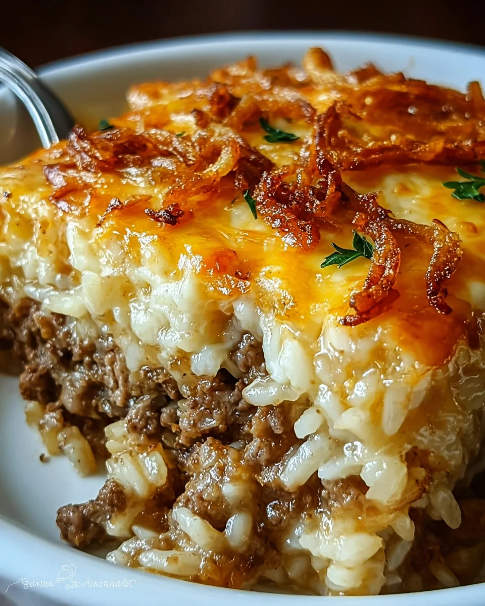 French Onion Ground Beef and Rice Casserole