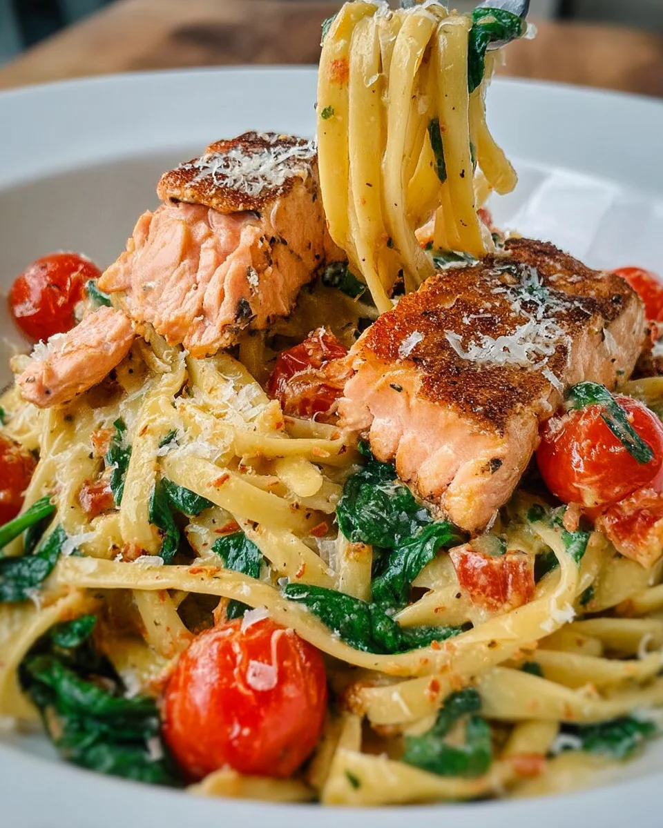Healthy & Creamy Tuscan Salmon Pasta