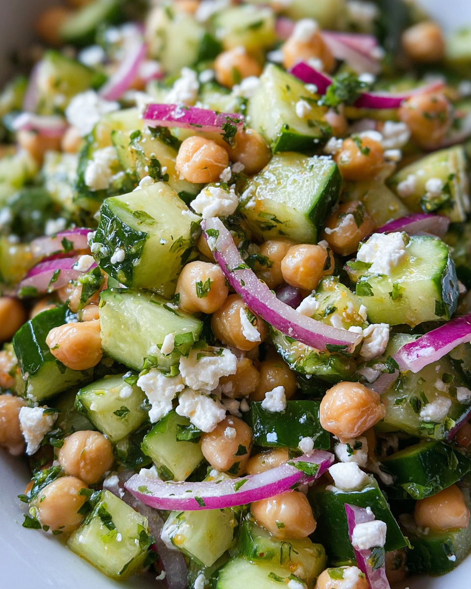 Herby Cucumber Salad with Feta and Chickpeas