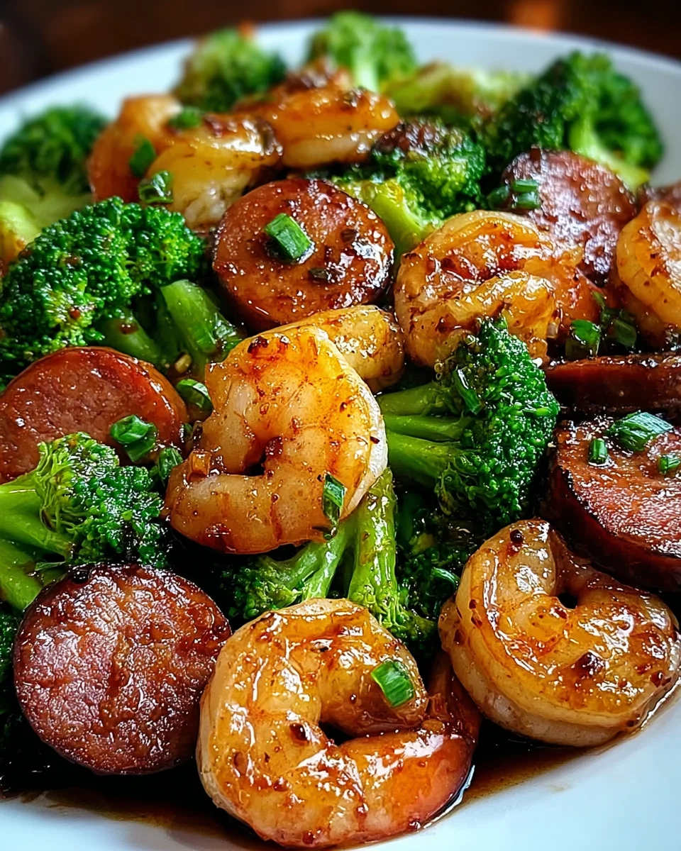 Honey Garlic Shrimp, Sausage, and Broccoli