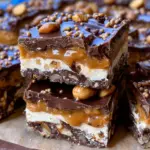 No Bake Crispy Snickers Bars