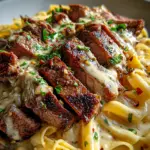 Steak and Creamy Garlic Parmesan Pasta