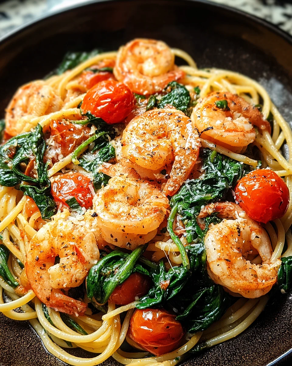 Tomato Spinach Shrimp Pasta