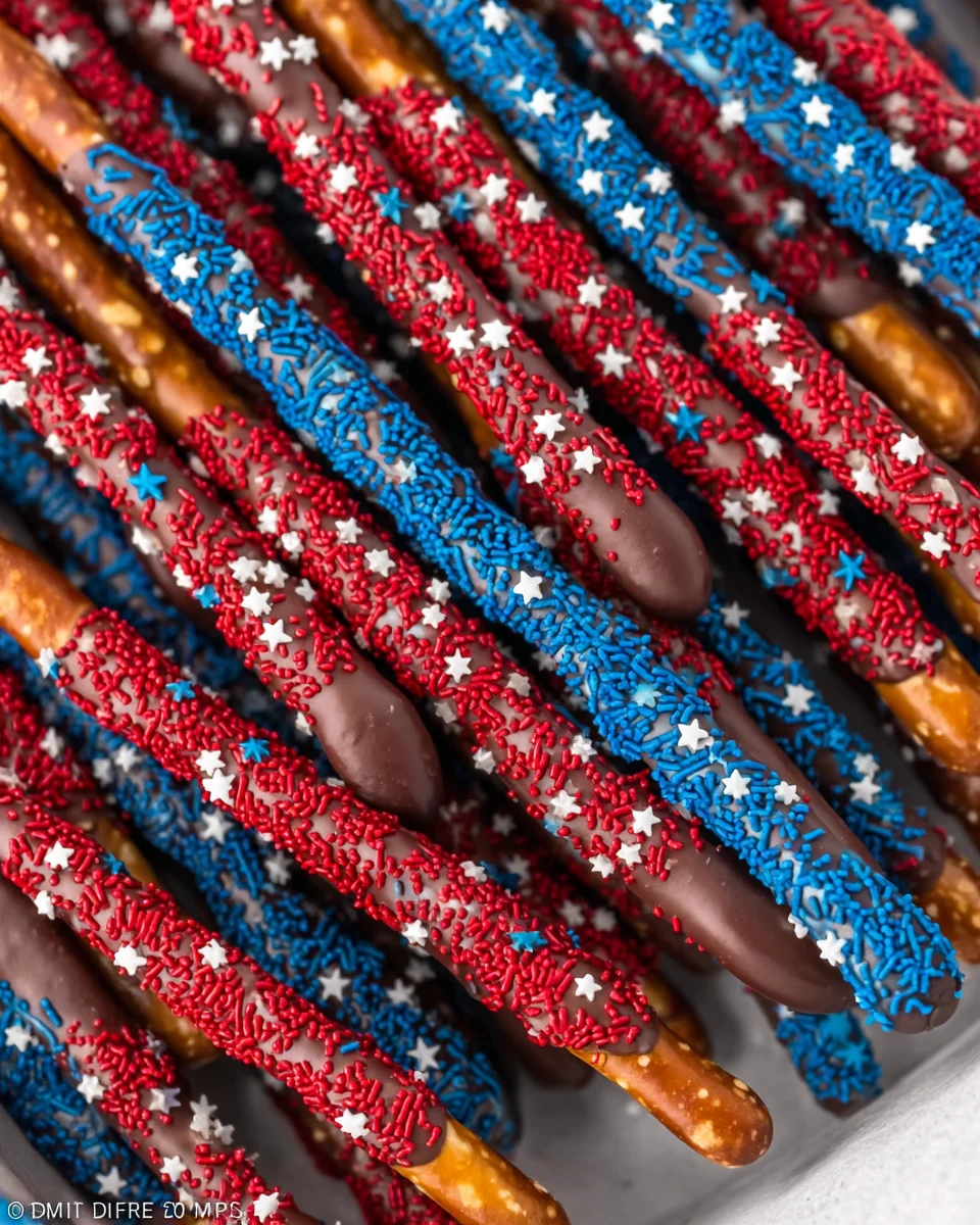 4th of July Chocolate Covered Pretzel Rods