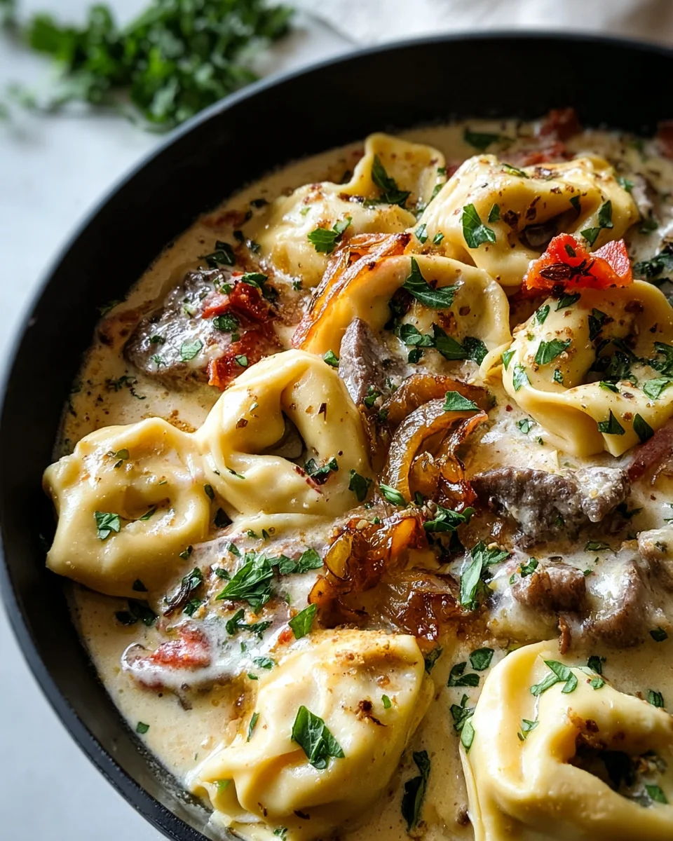 Cheesesteak Tortellini in Creamy Provolone Sauce