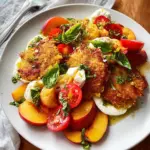Corn Fritter Caprese with Peaches and Tomatoes