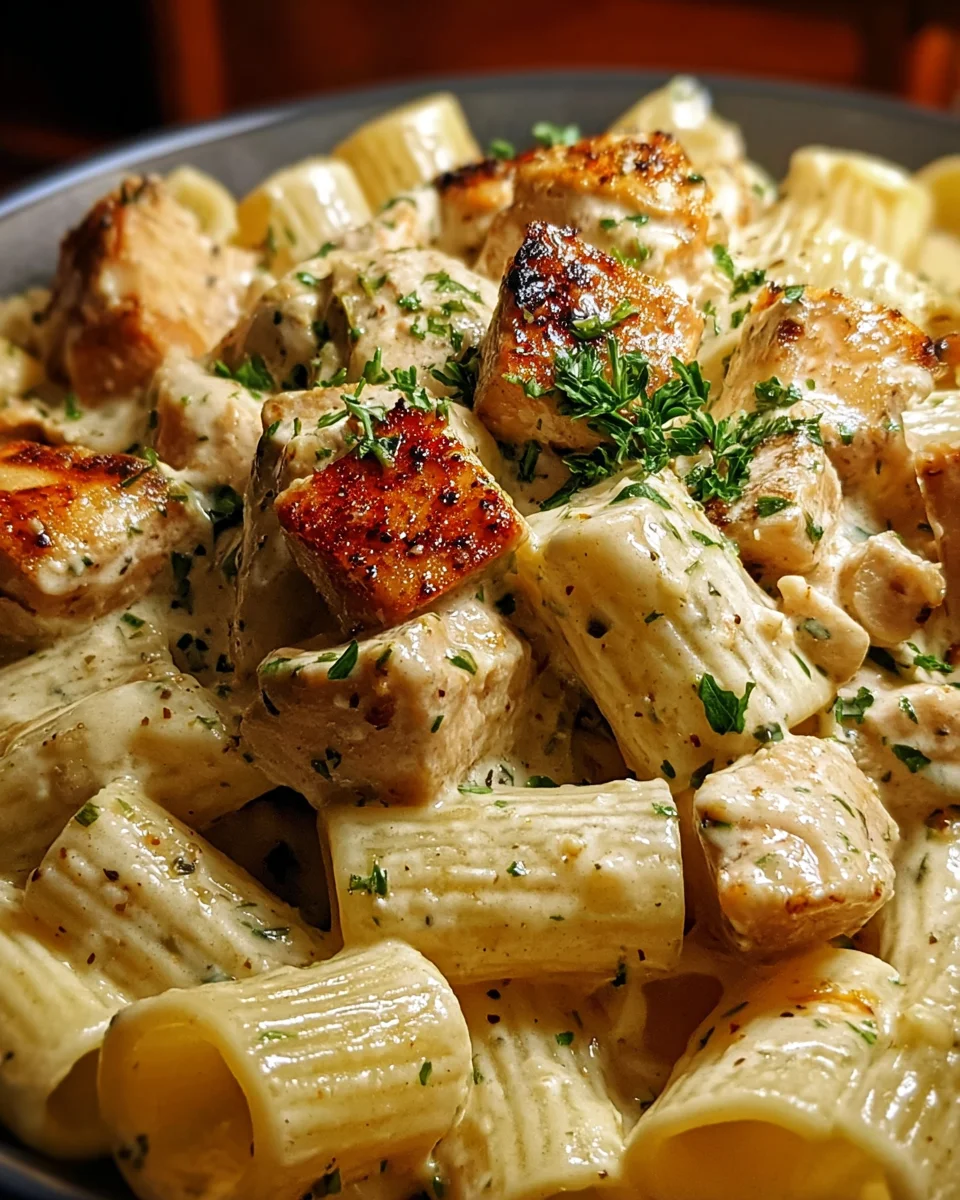 Creamy Garlic Butter Chicken and Rigatoni in Parmesan Sauce