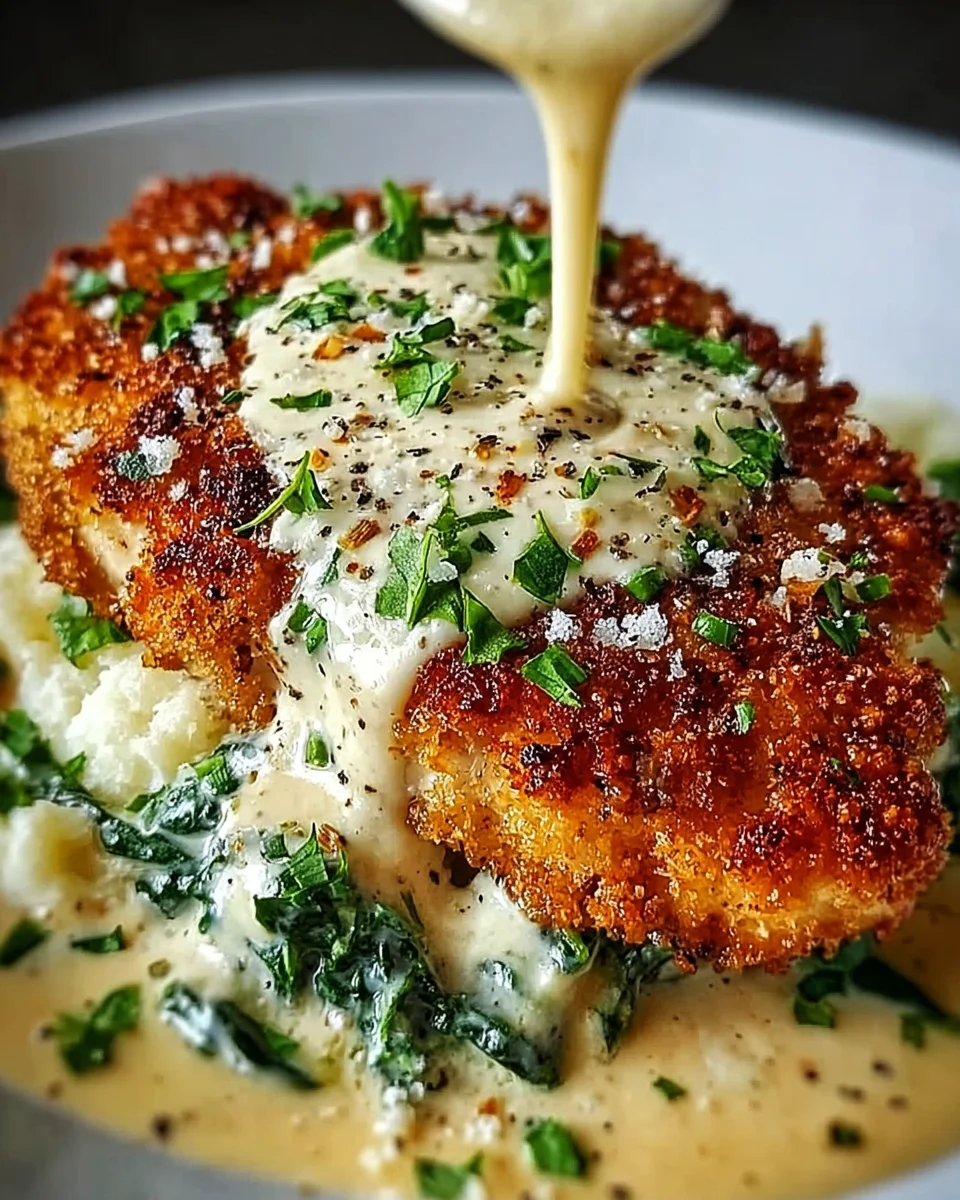 Crispy Parmesan Chicken with a Rich Garlic Sauce