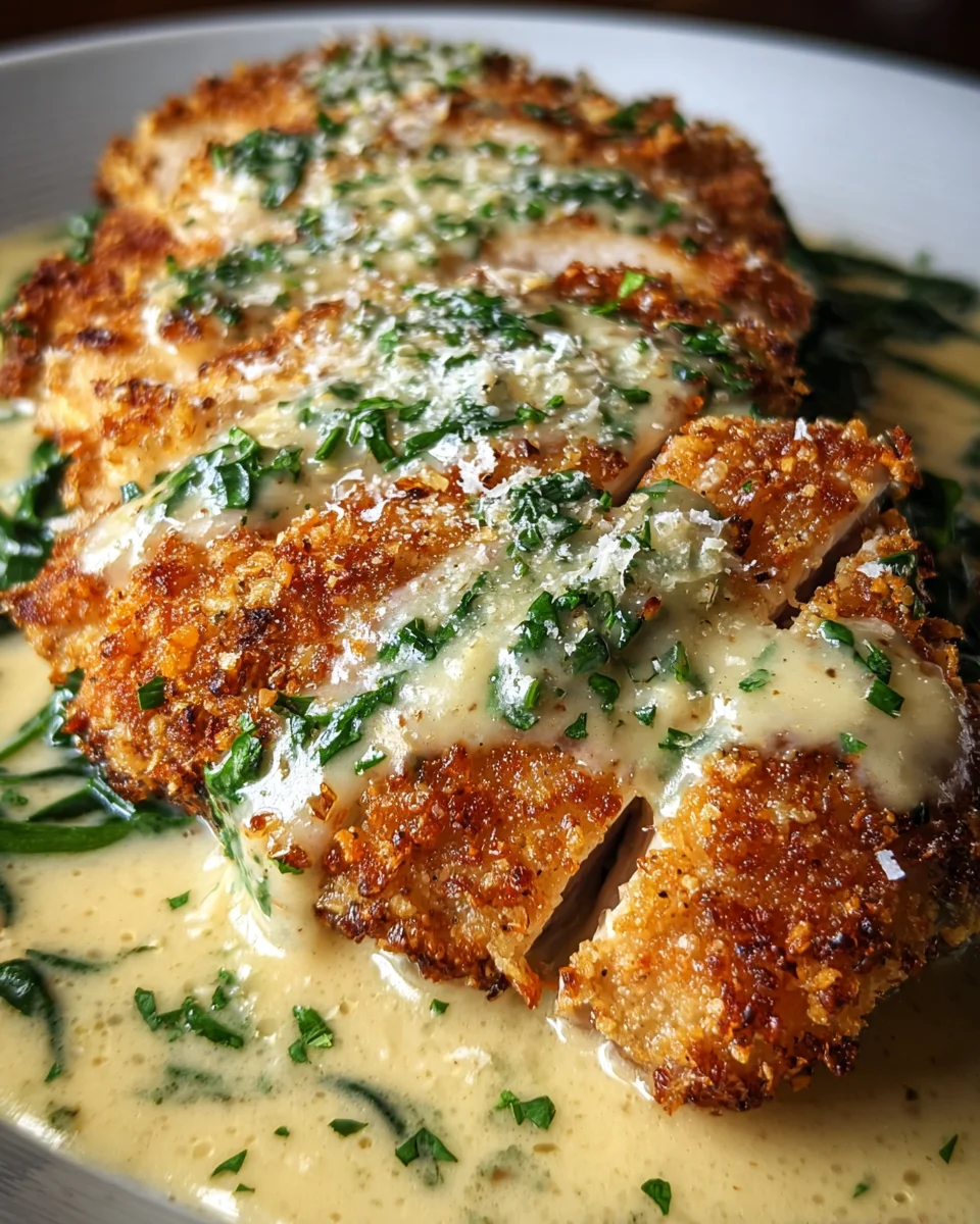 Crispy Parmesan Chicken with a Rich Garlic Sauce