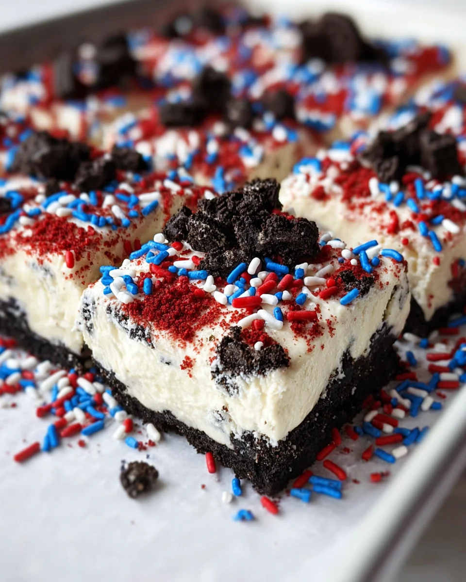 No Bake Fireworks Oreo Cheesecake bars