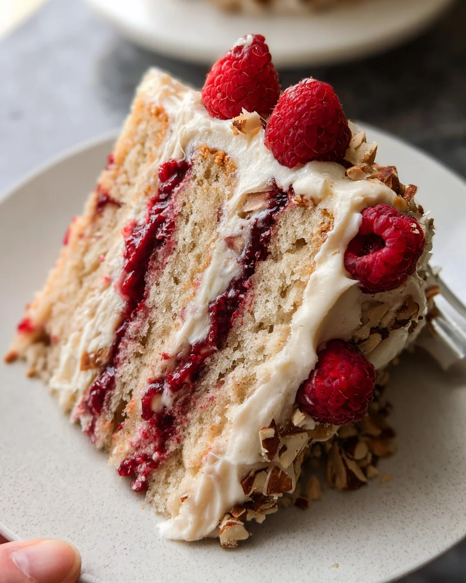 One Bowl Vegan Almond Raspberry Cake with Cream Cheese Frosting