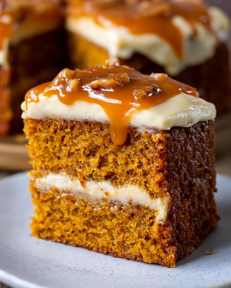 Pumpkin Cake with Caramel Cream Cheese Frosting