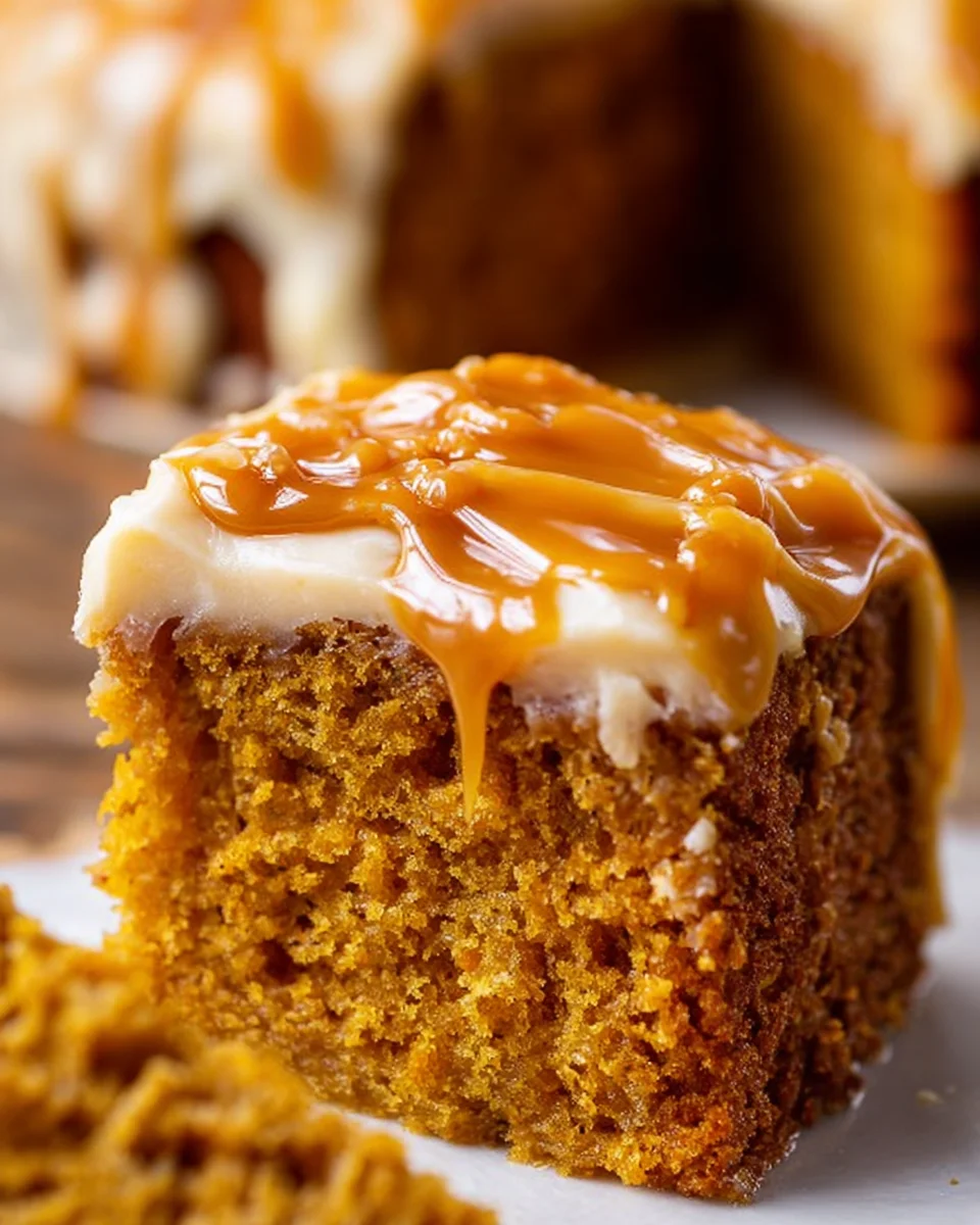 Pumpkin Cake with Caramel Cream Cheese Frosting