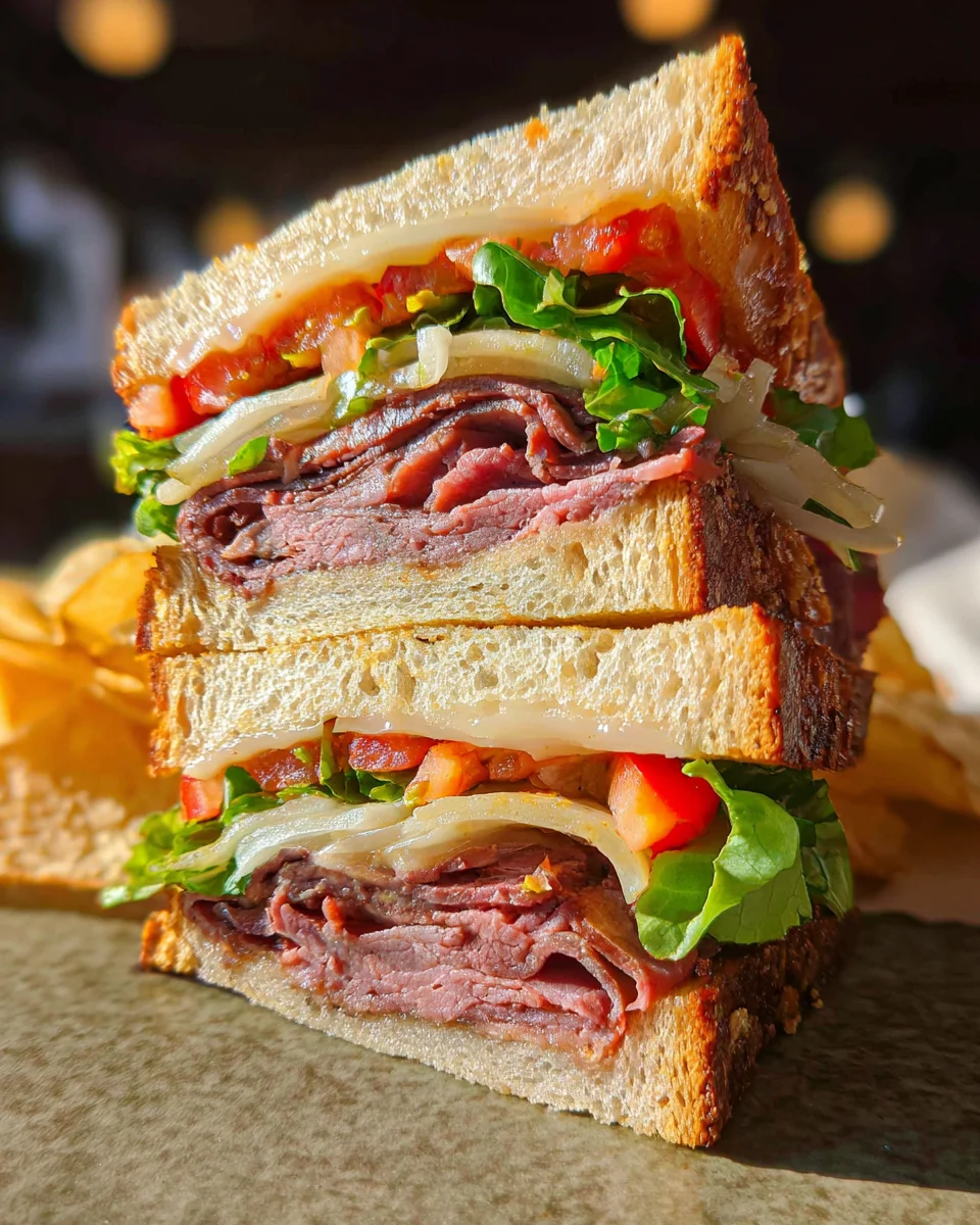 Roast Beef Sandwiches with Lettuce and Onions