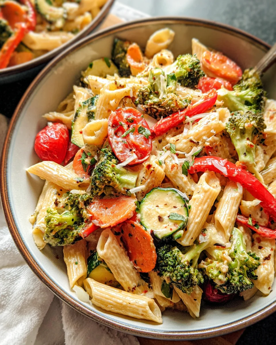 Vegan Pasta Primavera with Creamy Garlic Cashew Sauce