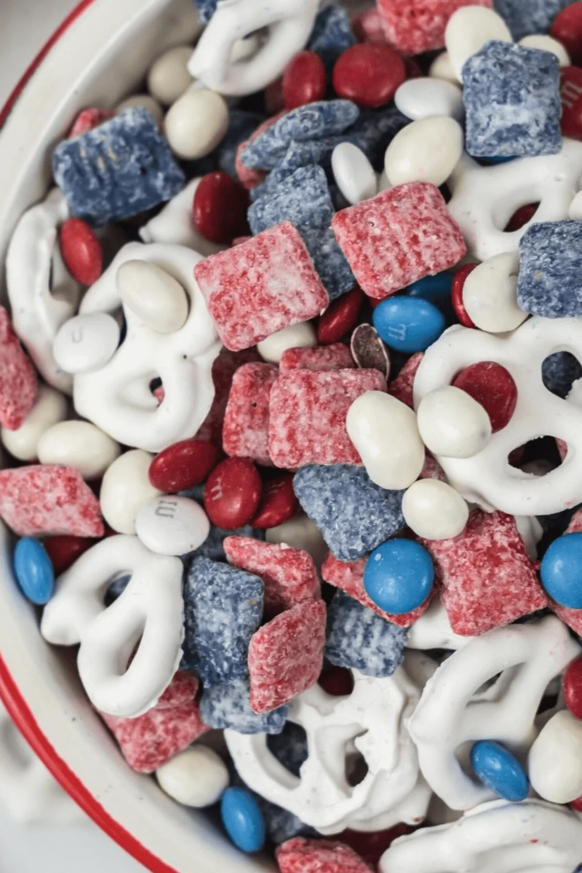 Red, white, and blue snack mix
