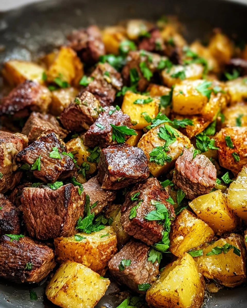 Creamy Garlic Butter Steak Bites and Potatoes