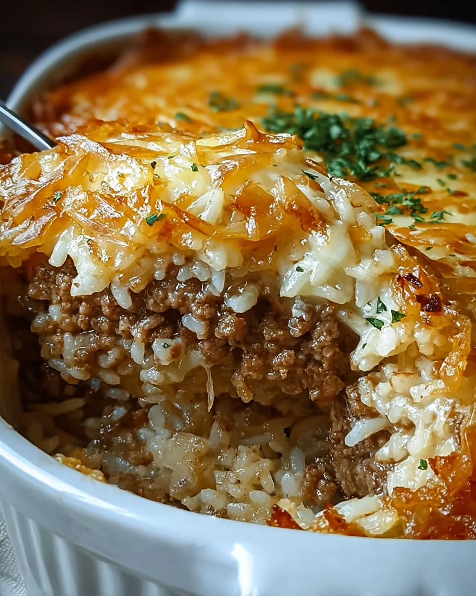 French Onion Ground Beef and Rice Casserole
