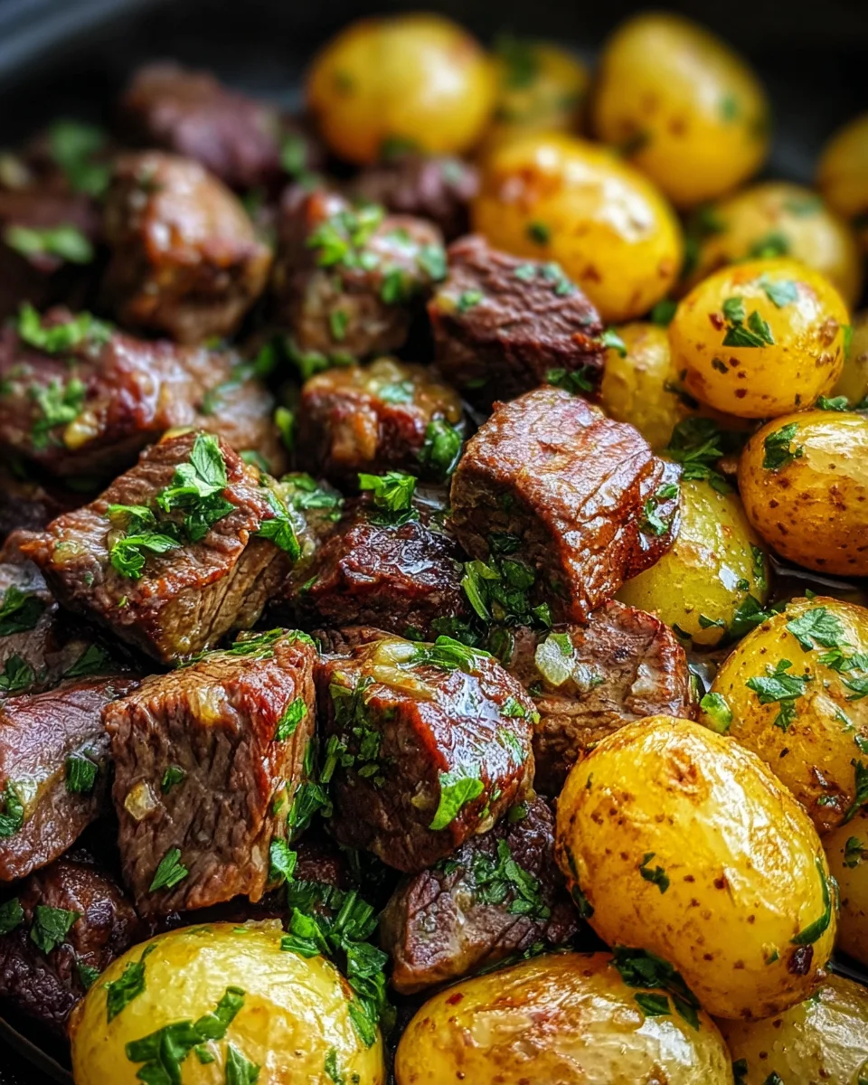 Slow Cooker Garlic Butter Beef Bites & Potatoes