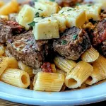 Garlic Butter Steak Tips with Cheesy Rigatoni