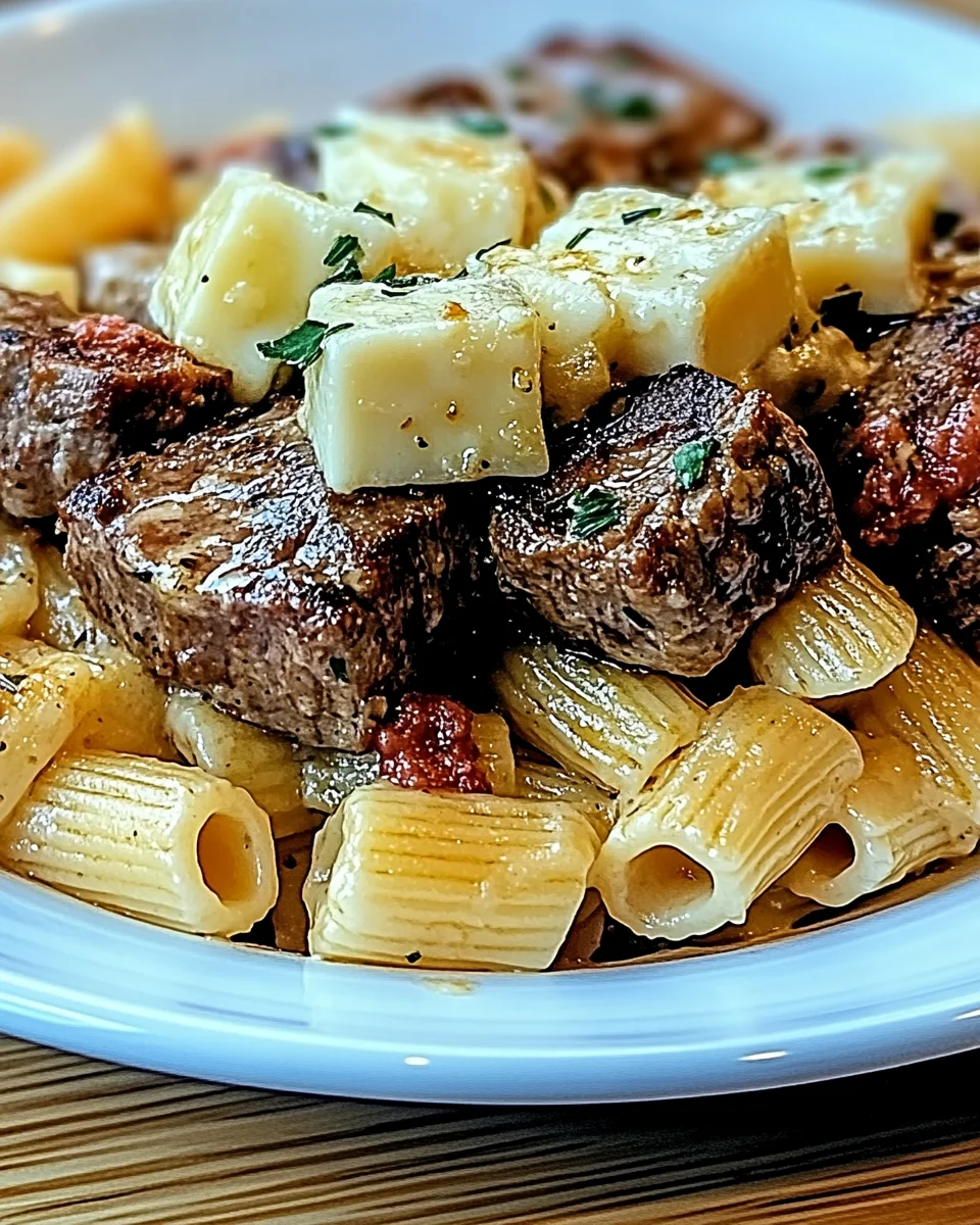Garlic Butter Steak Tips with Cheesy Rigatoni