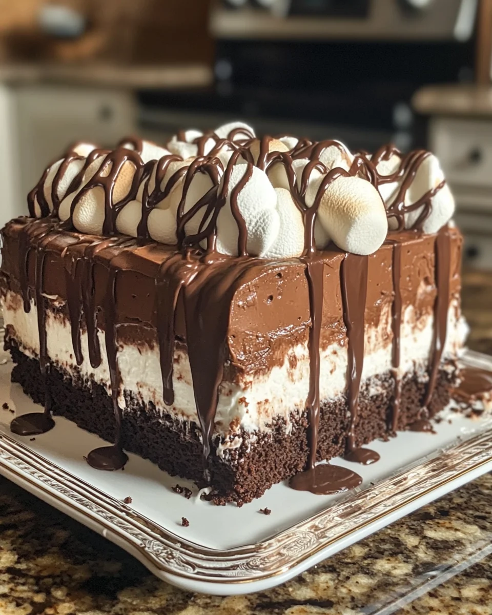 Marshmallow Chocolate Poke Cake