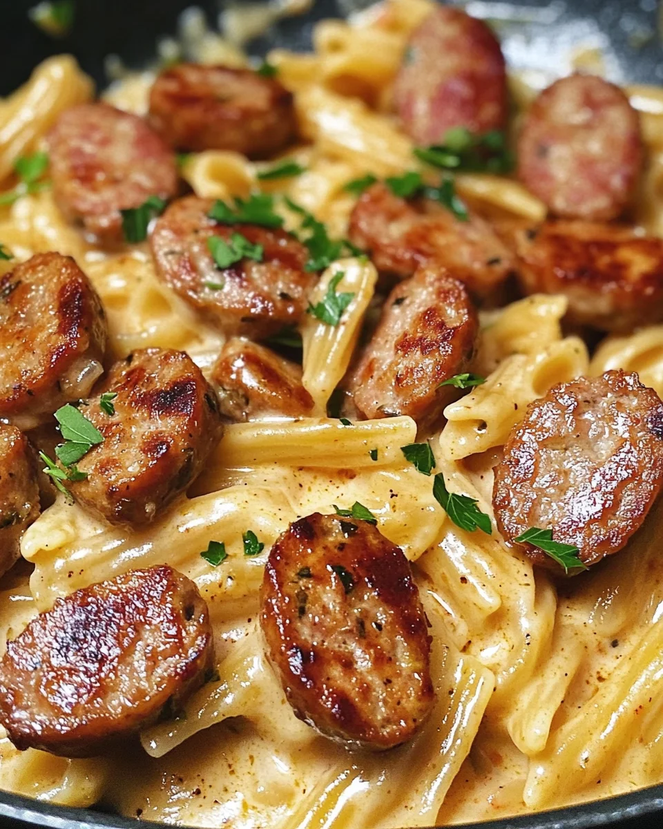 One-Skillet Sticky Garlic Butter Cajun Sausage Pasta