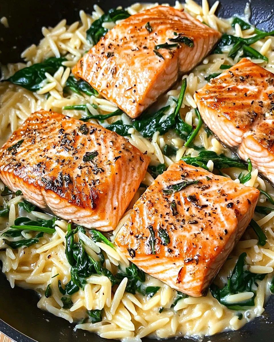 One Skillet Salmon with Lemon Orzo