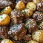 Slow Cooker Garlic Butter Beef Bites & Potatoes
