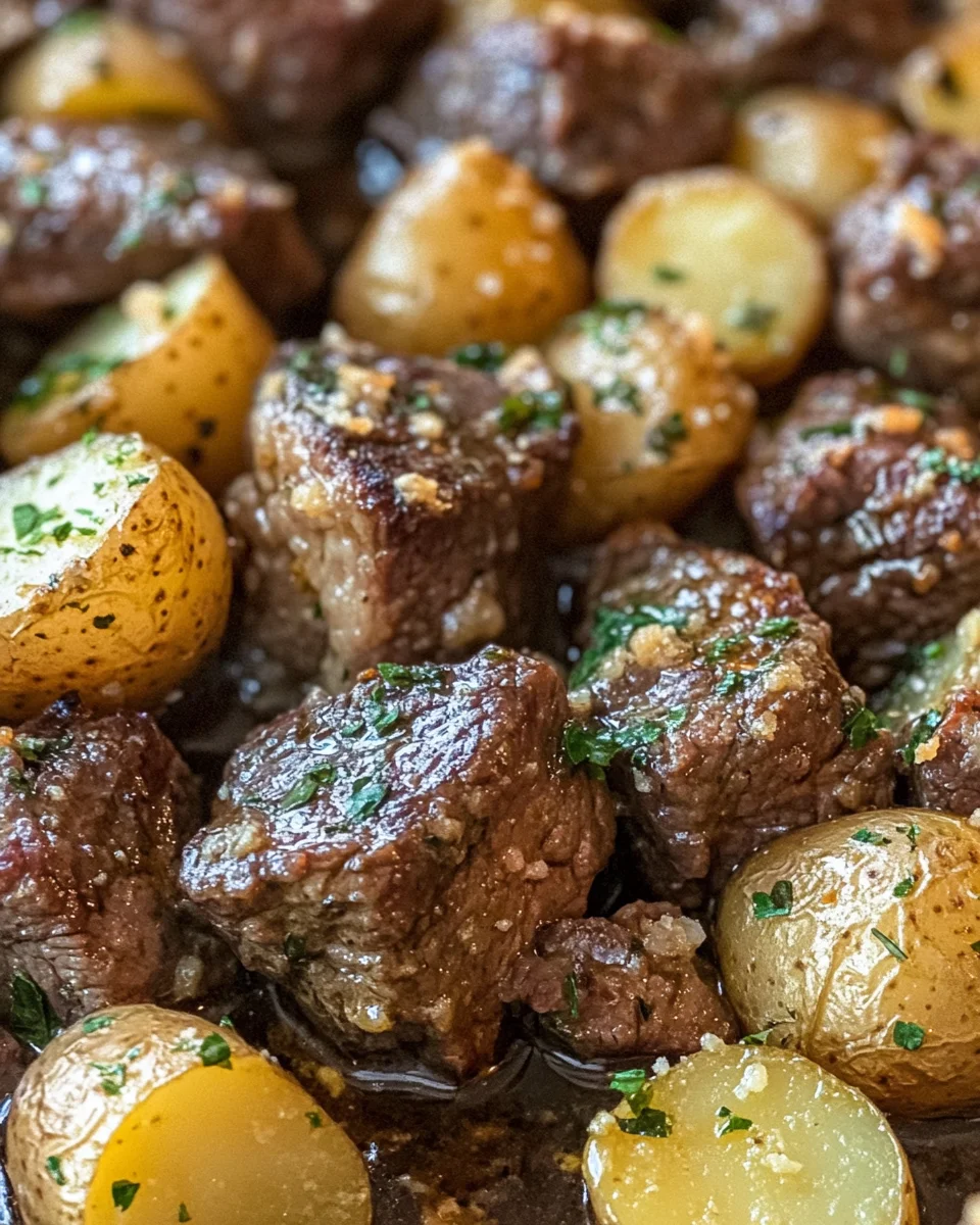 Slow Cooker Garlic Butter Beef Bites & Potatoes