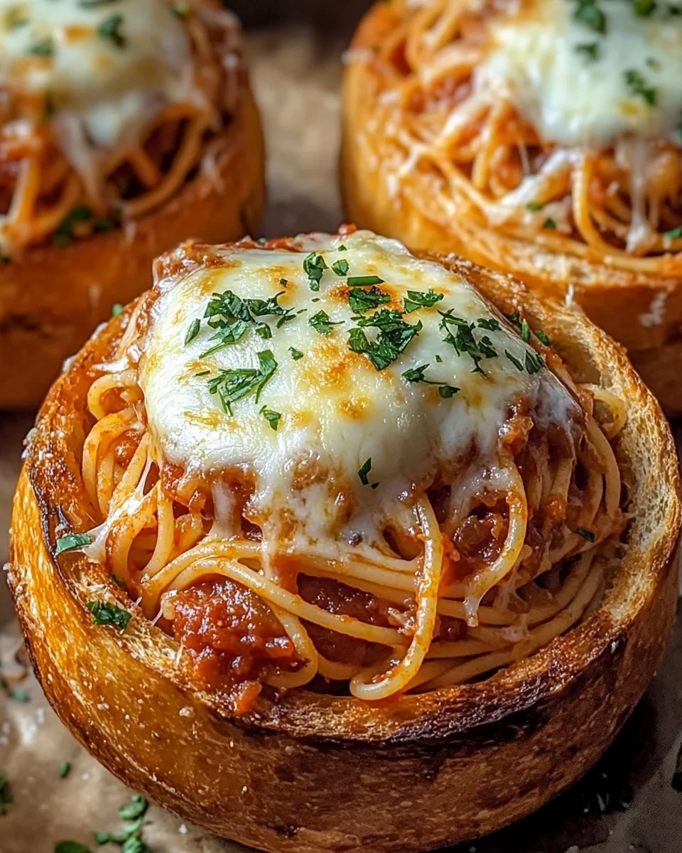 Spaghetti Garlic Bread Bowls